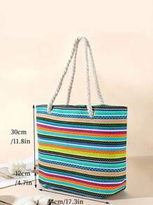 Túi Đi Biển Họa Tiết Sọc, Túi Tote Dung Tích Lớn, Túi Du Lịch Phong Cách Du Lịch Túi Canvas - Nhiều màu - Xem 3