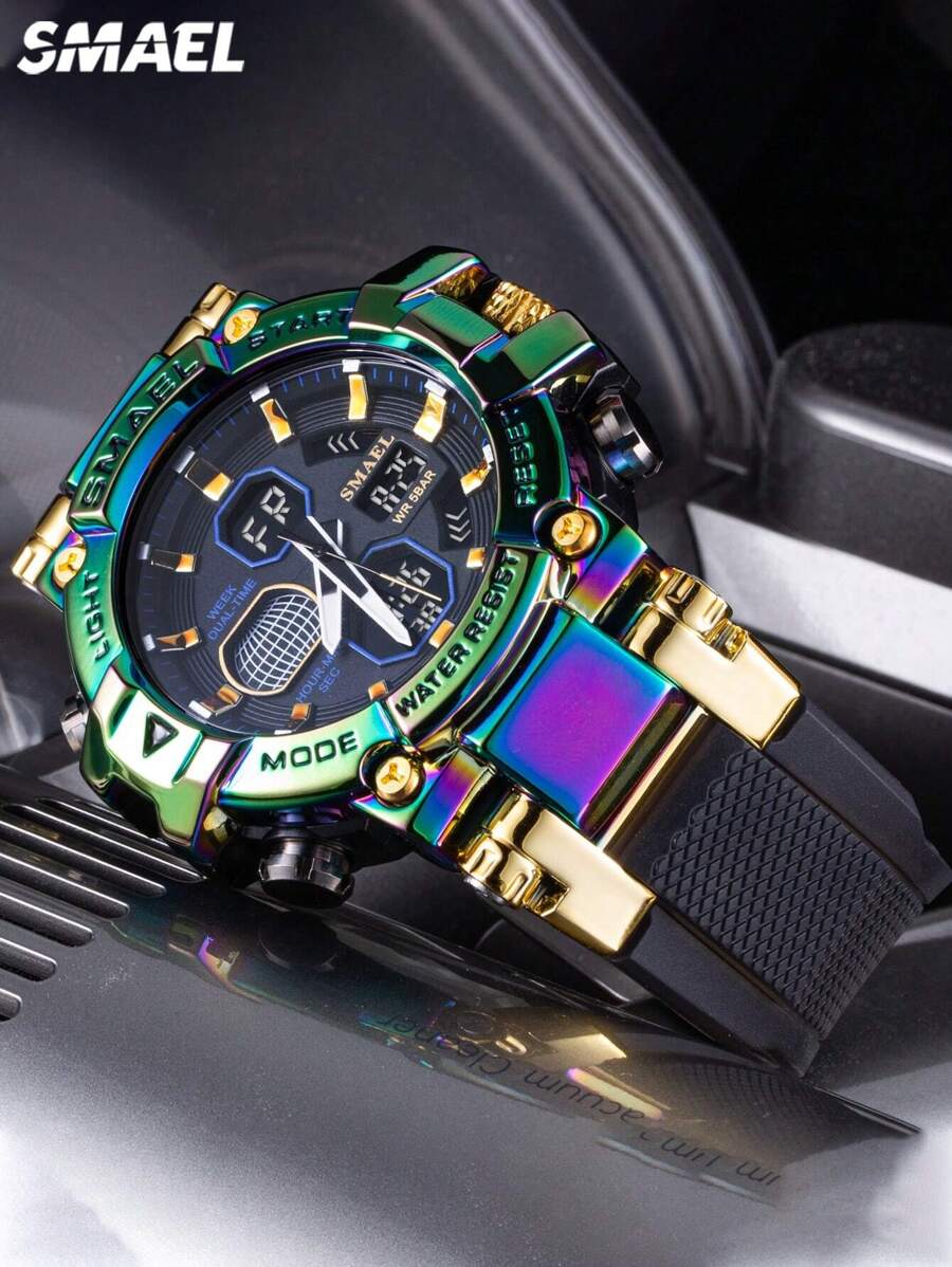 1 Miếng SMAEL Đúng mốt Đầy màu sắc Ốp đồng hồ Số Thạch anh Đồng hồ đeo tay - màu đen - Xem 1