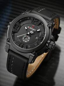 Reloj de pulsera NAVIFORCE de lujo para hombre, deportivo militar de cuarzo, analógico con fecha, correa de cuero - Blanco - Ver 1