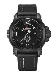 Reloj de pulsera NAVIFORCE de lujo para hombre, deportivo militar de cuarzo, analógico con fecha, correa de cuero - Blanco - Ver 3