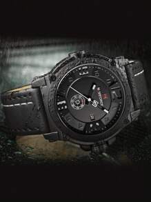 Reloj de pulsera NAVIFORCE de lujo para hombre, deportivo militar de cuarzo, analógico con fecha, correa de cuero - Blanco - Ver 4