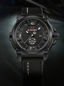 Reloj de pulsera NAVIFORCE de lujo para hombre, deportivo militar de cuarzo, analógico con fecha, correa de cuero - Blanco - Ver 6