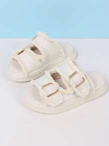 Girls Raw Trim Buckle Trang trí Dép đi trong nhà chống trượt cho ngoài trời - Màu be - Xem 1
