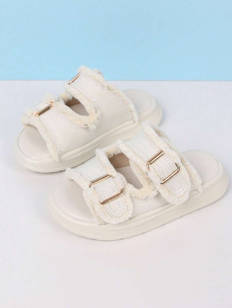 Girls Raw Trim Buckle Trang trí Dép đi trong nhà chống trượt cho ngoài trời - Màu be - Xem 1