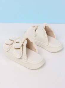 Girls Raw Trim Buckle Trang trí Dép đi trong nhà chống trượt cho ngoài trời - Màu be - Xem 3