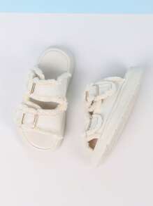 Girls Raw Trim Buckle Trang trí Dép đi trong nhà chống trượt cho ngoài trời - Màu be - Xem 4