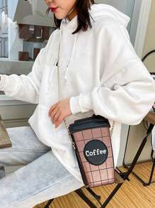 Mini Letter Graphic Novelty Bag Chain Strap - Coffee Brown - View 1
