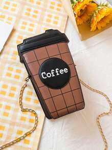 Mini Letter Graphic Novelty Bag Chain Strap - Coffee Brown - View 2