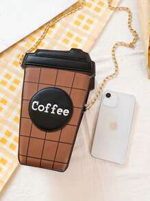 Mini Letter Graphic Novelty Bag Chain Strap - Coffee Brown - View 3
