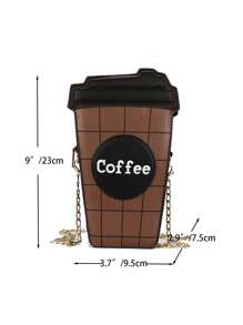 Mini Letter Graphic Novelty Bag Chain Strap - Coffee Brown - View 4