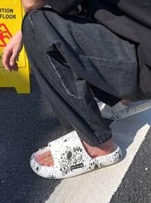 Men Astronaut & Planet Print Slides, EVA Fashion Slides - White - View 3