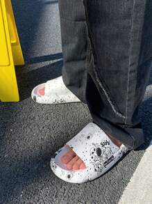 Men Astronaut & Planet Print Slides, EVA Fashion Slides - White - View 4