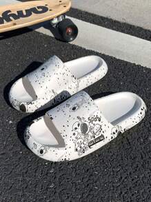 Men Astronaut & Planet Print Slides, EVA Fashion Slides - White - View 5