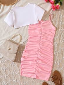 Áo crop top in hình bướm cho các cô gái tuổi teen & Đầm xòe điệu đà xếp nếp - Nhiều màu - Xem 2