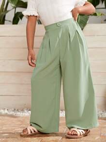 SHEIN Toddler Girls Fold Pleated Detail Wide Leg Pants - Mint Green - View 2