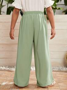 SHEIN Toddler Girls Fold Pleated Detail Wide Leg Pants - Mint Green - View 3