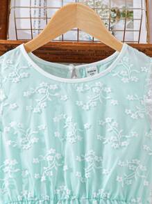 Đầm Gái Nút Tương phản ren Tương phản Mesh Thêu Xù Hoa Tất cả trên in Boho - Màu xanh bạc hà - Xem 4