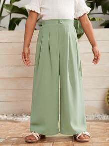 SHEIN Toddler Girls Fold Pleated Detail Wide Leg Pants - Mint Green - View 1