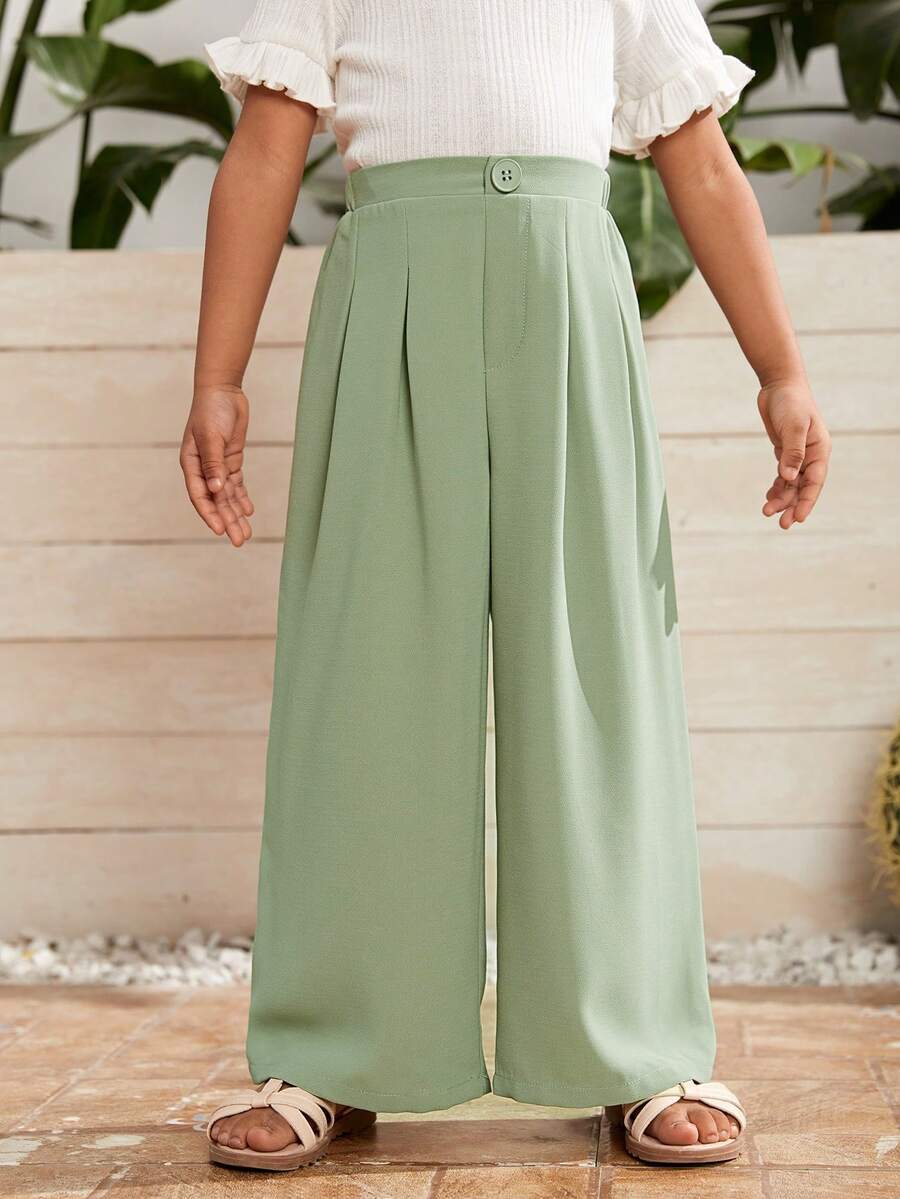 SHEIN Toddler Girls Fold Pleated Detail Wide Leg Pants - Mint Green - View 1