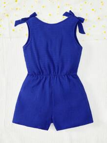 SHEIN Leap Crew Tween Girl Bow Shoulder Wrap Front Romper - Royal Blue - View 2