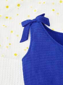 SHEIN Leap Crew Tween Girl Bow Shoulder Wrap Front Romper - Royal Blue - View 3