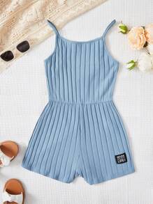 SHEIN Tween Girl Letter Patched Detail Cami Romper - Dusty Blue - View 1
