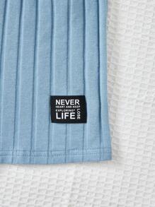 SHEIN Tween Girl Letter Patched Detail Cami Romper - Dusty Blue - View 3