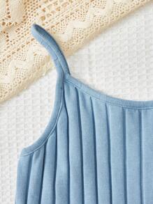 SHEIN Tween Girl Letter Patched Detail Cami Romper - Dusty Blue - View 4