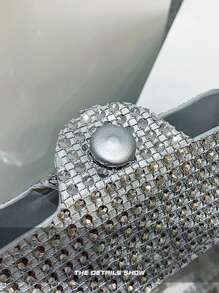 鑽石裝飾透明鏈子袋，便攜式PVC肩背袋，可調節肩帶斜挎包，迷你鑽石裝飾方形袋，清晰鏈式肩帶，防水，防沙透明袋，適用於海灘運動野餐小吃清晰錢包女用 - 白色 - 查看 8