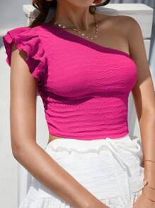 Vivid Eden Blusa corta con un hombro y volantes asimétrica