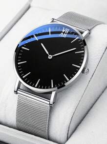 1 件/套时尚商务休闲超薄防水网状表带石英男士手表，适合日常搭配、生日、男士礼物、周年纪念、年终促销、光棍节、万圣节促销等节日礼物 - 銀色 - 查看 1