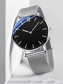 1 件/套时尚商务休闲超薄防水网状表带石英男士手表，适合日常搭配、生日、男士礼物、周年纪念、年终促销、光棍节、万圣节促销等节日礼物 - 銀色 - 查看 3