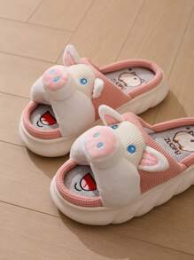 女士休闲亚麻拖鞋，卡通可爱印花防滑透气室内拖鞋，2025 年夏季