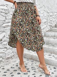 SHEIN LUNE 大碼碎花不對稱下擺半身裙 - 彩色 - 查看 3