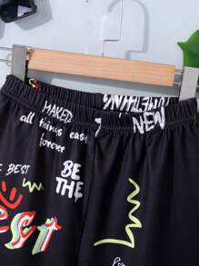 SHEIN Quần Short Trai Con số Slogan Giải trí - màu đen - Xem 5