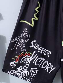 SHEIN Quần Short Trai Con số Slogan Giải trí - màu đen - Xem 6