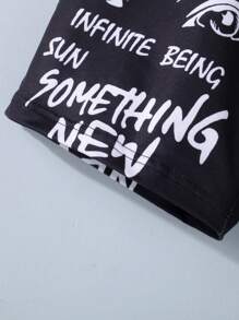 SHEIN Quần Short Trai Con số Slogan Giải trí - màu đen - Xem 7