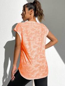 SHEIN Sports Solid Batwing Sleeve Curved Hem Sports Tee - Orange - View 2