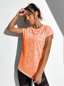 SHEIN Sports Solid Batwing Sleeve Curved Hem Sports Tee - Orange - View 4