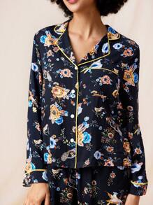 LUVLETTE Floral Lounge Set Women Pajamas - Navy Blue - View 5