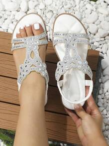 Women Rhinestone Decor Ankle Strap Sandals, Glamorous Sandals