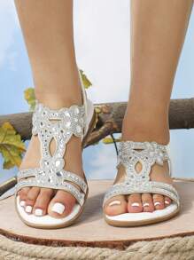 Women Rhinestone Decor Ankle Strap Sandals, Glamorous Sandals