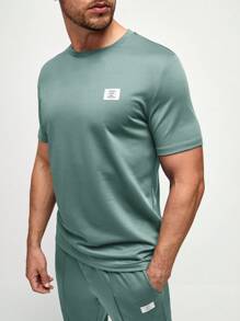 Manfinity NXTstreet 男士字母貼布T恤和運動褲 - 薄荷綠 - 查看 3