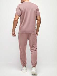 GENTILAND Men Letter Patched Tee & Joggers - Dusty Pink - View 2