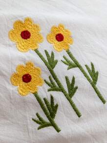 3件套100%涤纶花卉刺绣被套组（1个被套和2个枕套），现代涤纶床上用品套装，四季皆宜 - 白色 - 查看 2