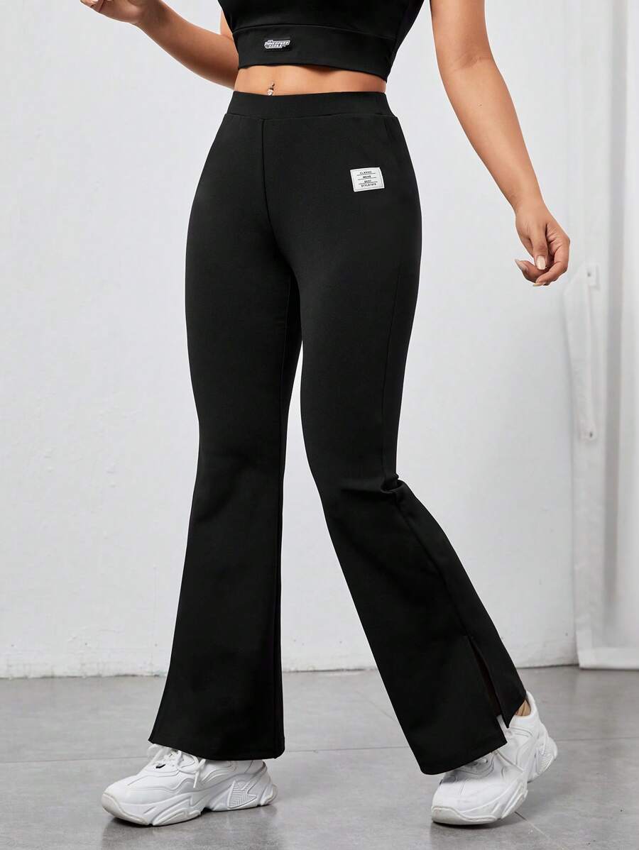 SHEIN PETITE Quần nữ Đắp vá Chia Lá thư Giải trí - màu đen - Xem 1