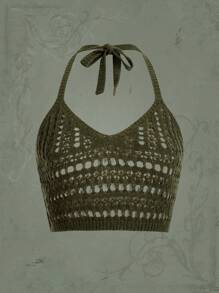Solid Hollow Out Halter Knit Top