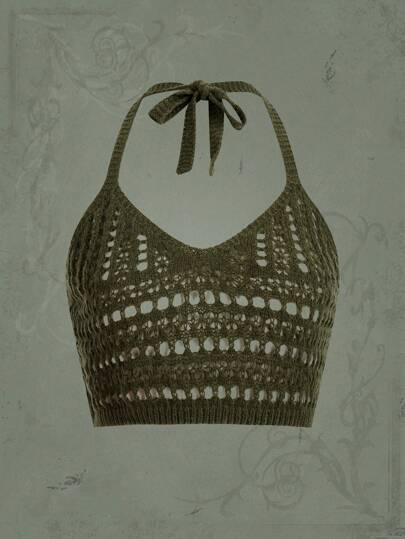 Solid Hollow Out Halter Knit Top