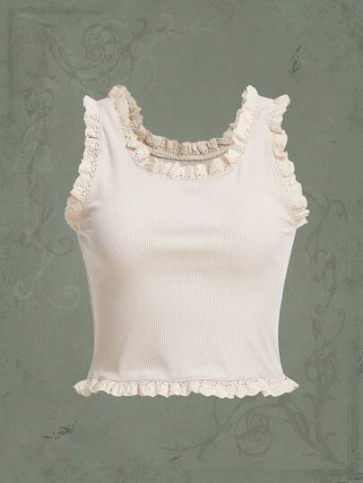 Frill Trim Ribbed Knit Tank Top