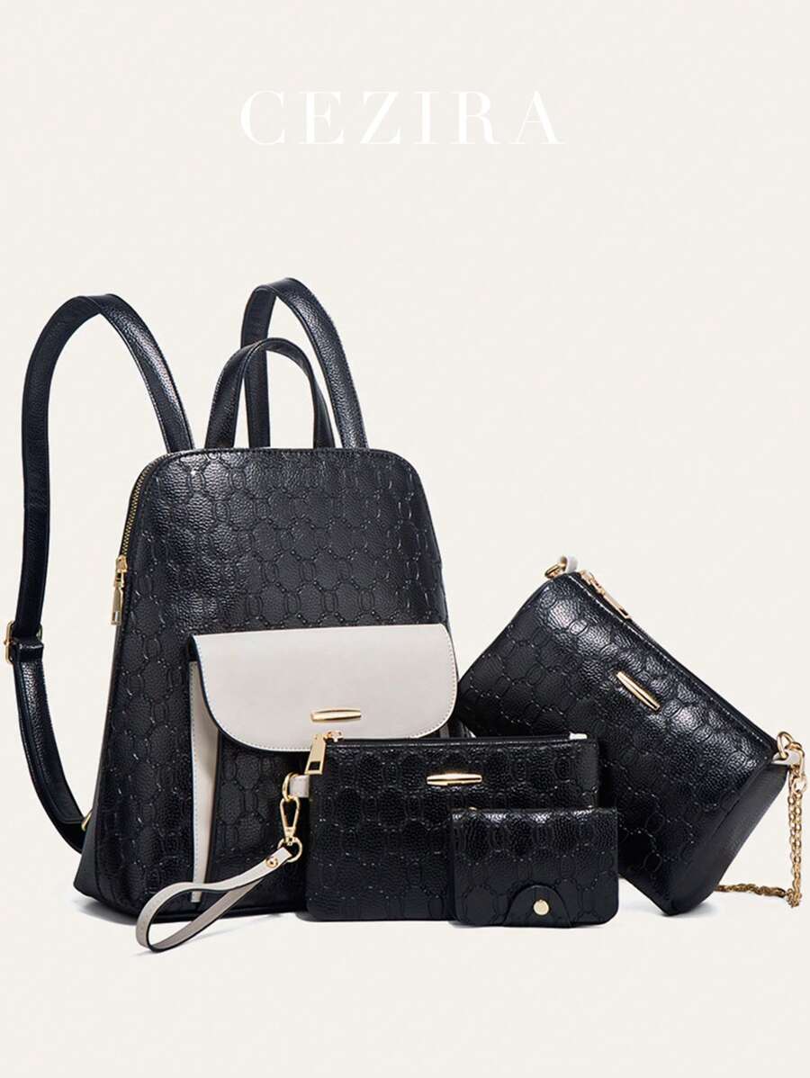 CEZIRA 4pcs Letter Graphic Flap Backpack Set - Multicolor - View 1